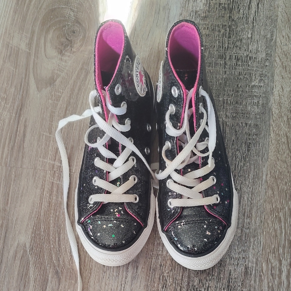 Converse Kids' Black and Pink Starry Sneakers